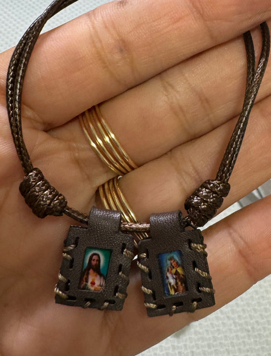 Escapulario Pulsera Corazón de Jesús y Virgen del Carmen